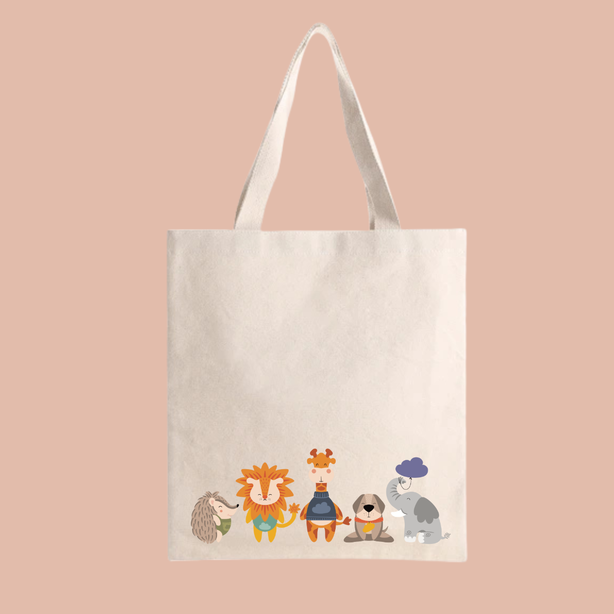 Bolsa Tote Bag color beige con estampado de familia manada animales de nube