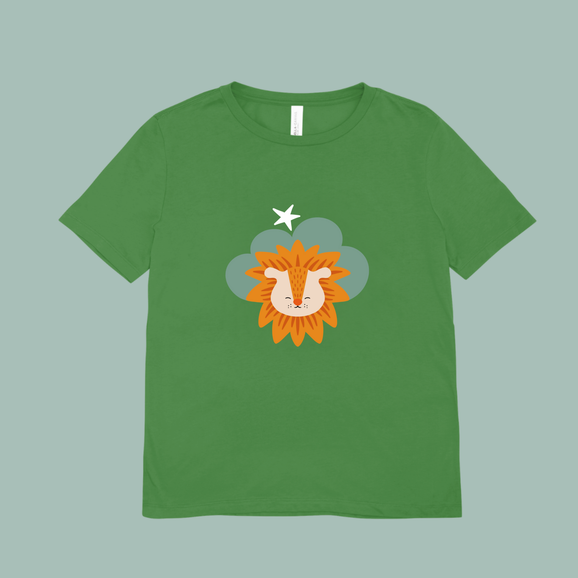Playera verde con estampado de león Sabino de la marca nube en una Nube color verde y una estrella blanca